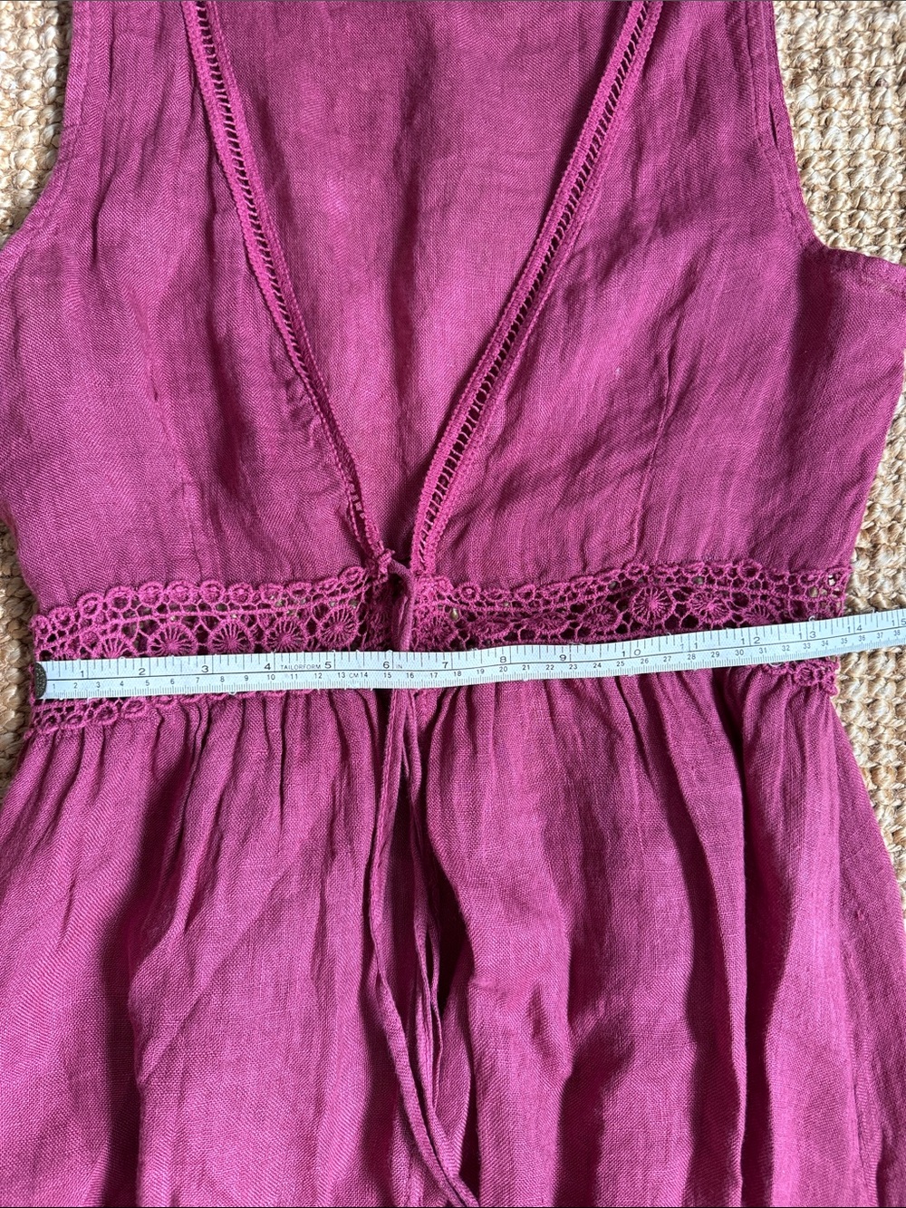 Sleeveless 100% Linen Tie Dress / Coverup - Raspberry Colour - Picture 13 of 14